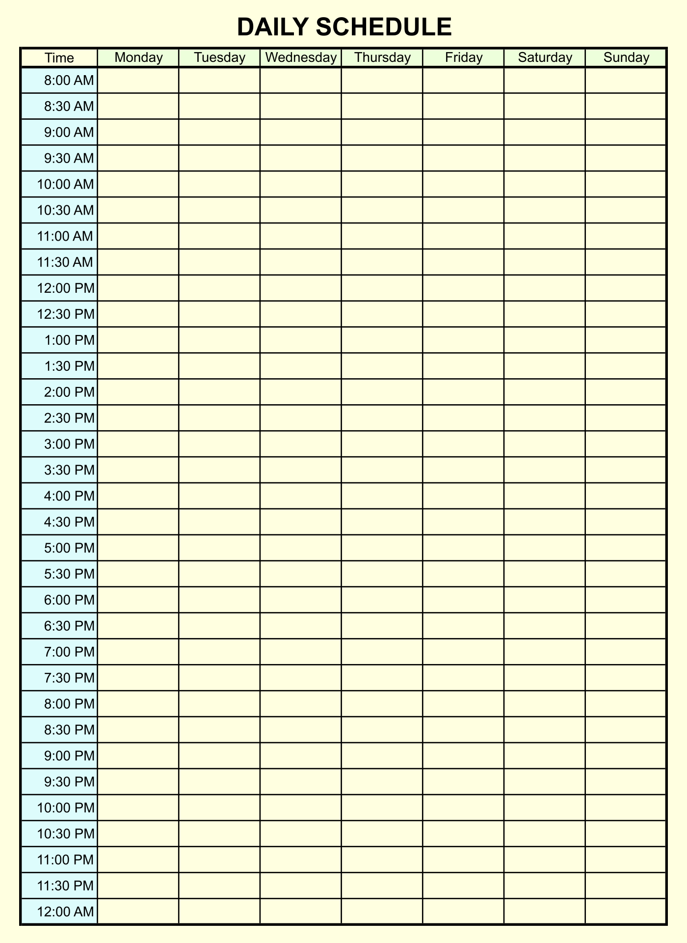 24 Hour Weekly Schedule Printable Printable Daily Planner Hourly Organizer Planner Weekly Agenda Weekly To Do List Time Management Log Etsy