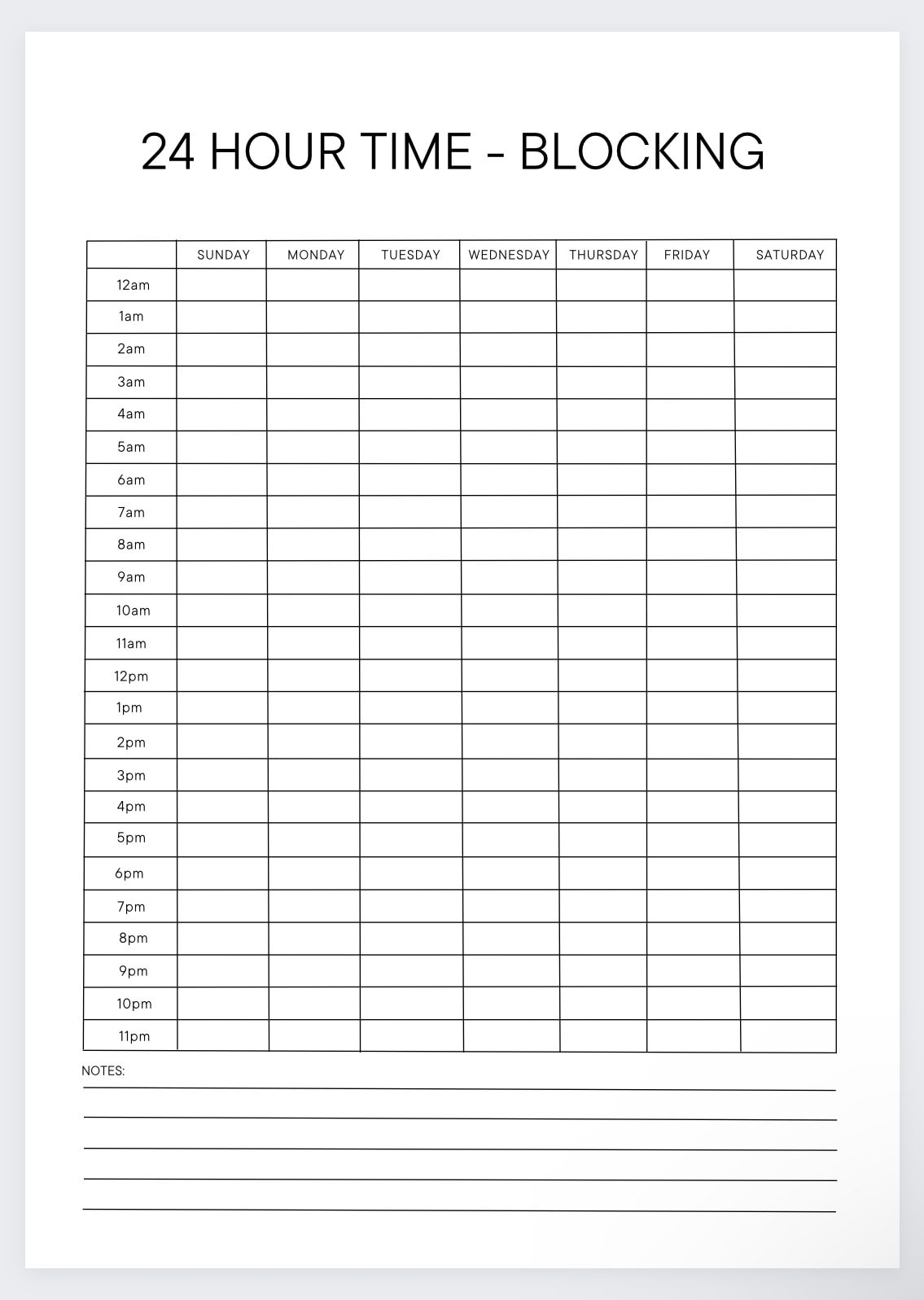 24 Hour Time Blocking weekly Planner weekly Schedule hourly Schedule time Blocking timetable daily Planner time Block Daily Planner Etsy Denmark