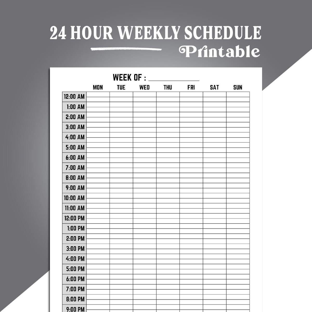 24 Hour Weekly Schedule Printable Printable Daily Planner Hourly Organizer Planner Weekly Agenda Weekly To Do List Time Management Log Etsy