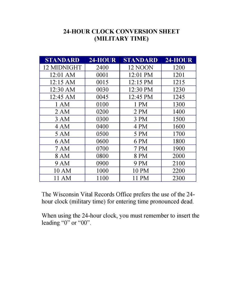 30 Printable Military Time Charts TemplateLab