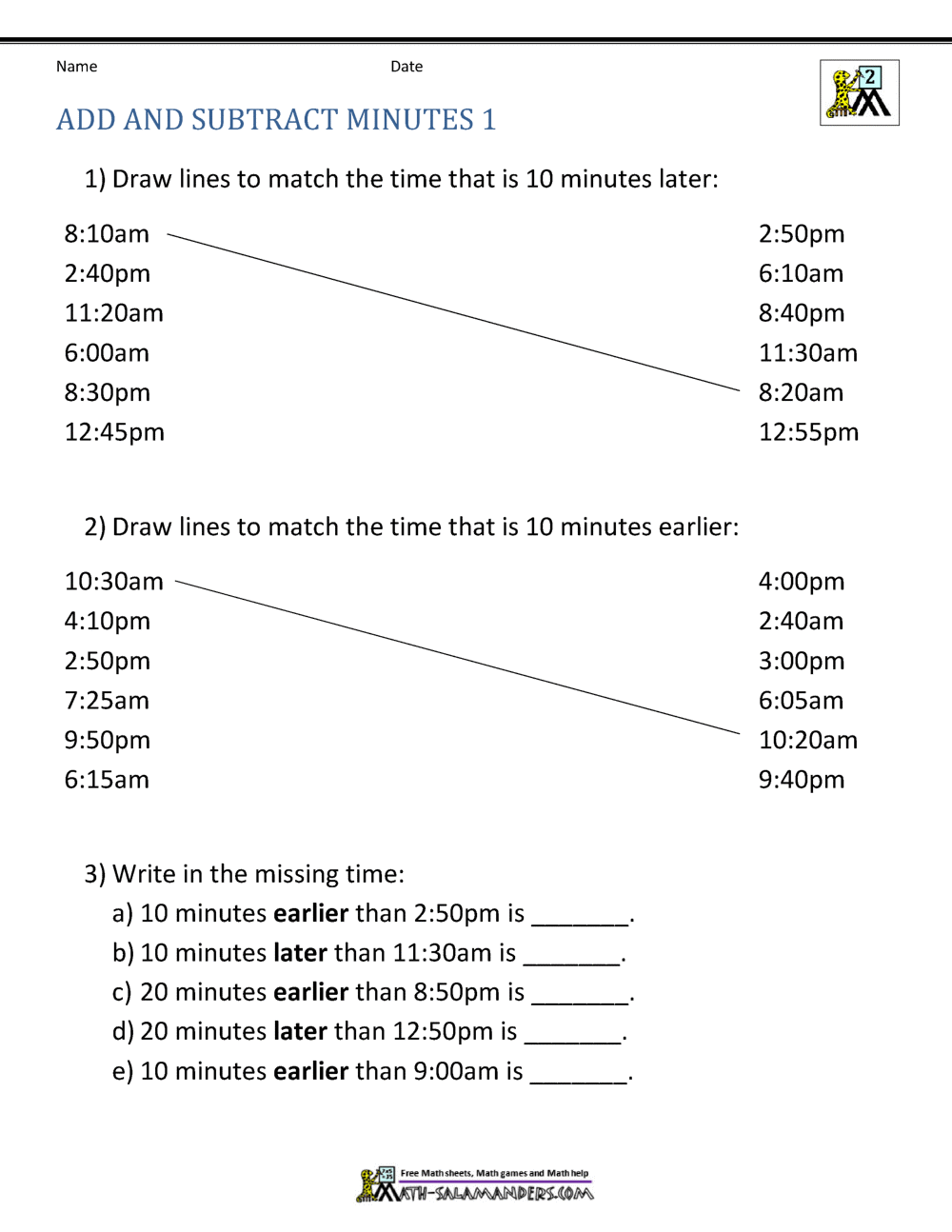 Add And Subtract Time Worksheets