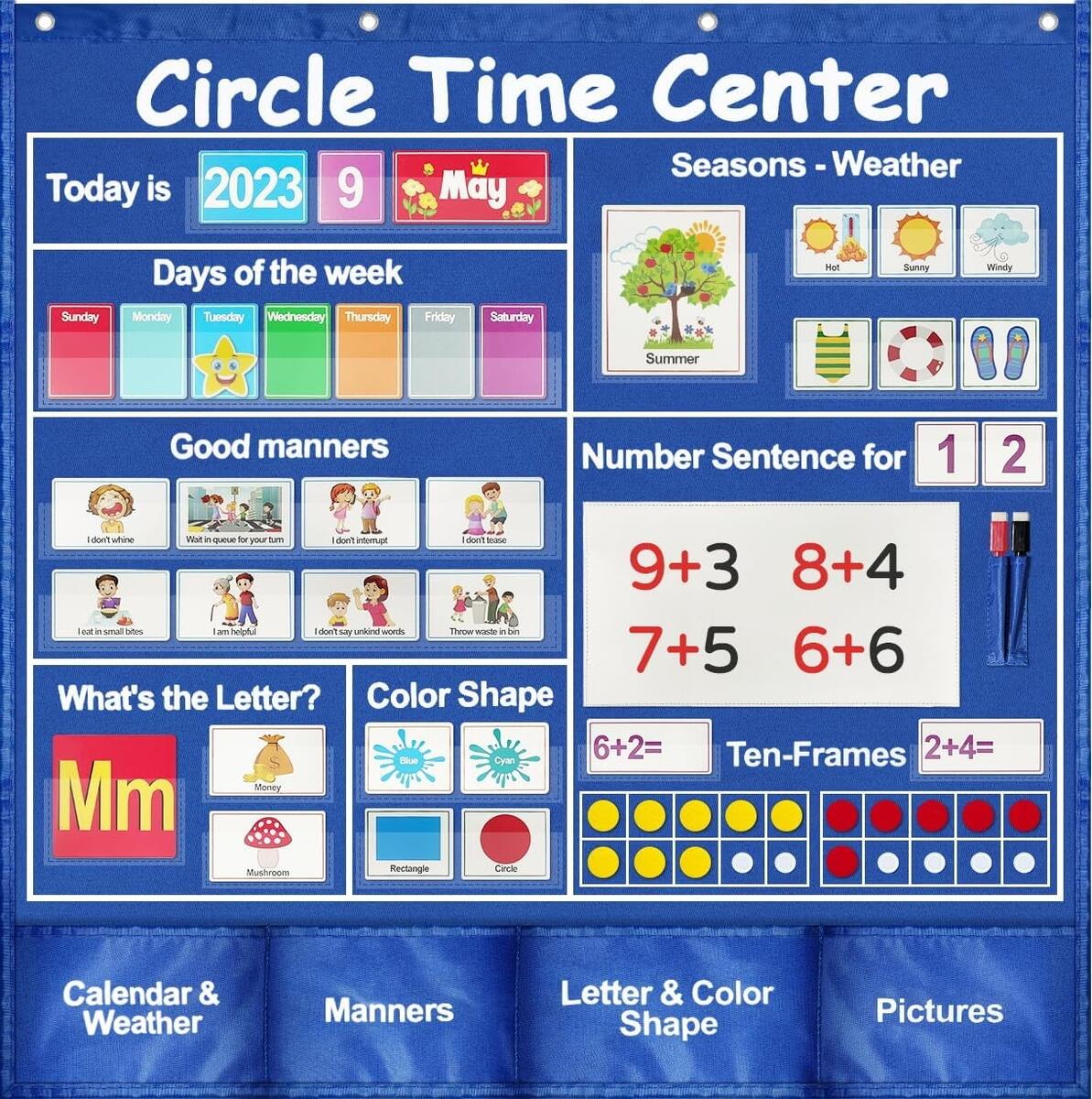 Boczif Circle Time Learning Center Pocket Chart Calendar Daily Math Preschool Activities Walmart