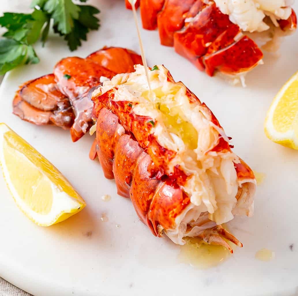 Boiled Lobster Tails With Garlic Lemon Butter Basil And Bubbly Boiled Lobster Tails With Garlic Lemon Butter Basil And Bubbly