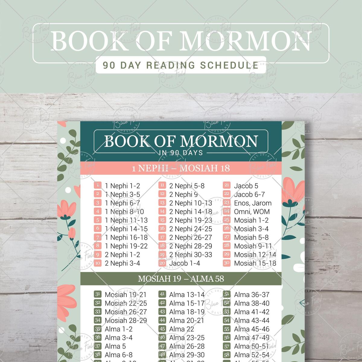 Book Of Mormon 90 Day Reading Chart LDS Printable Digital Download Etsy