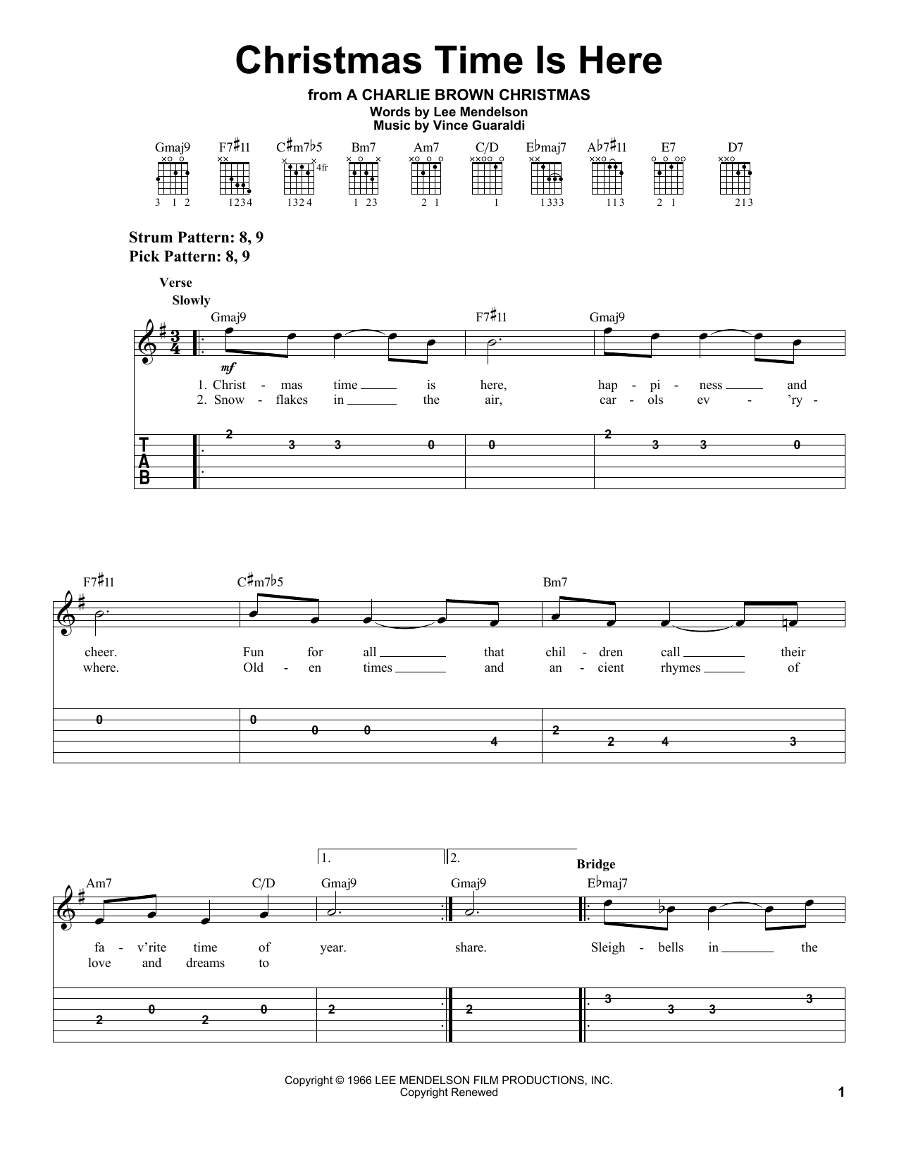 Christmas Time Is Here By Vince Guaraldi Sheet Music For Guitar Chords Lyrics At Sheet Music Direct
