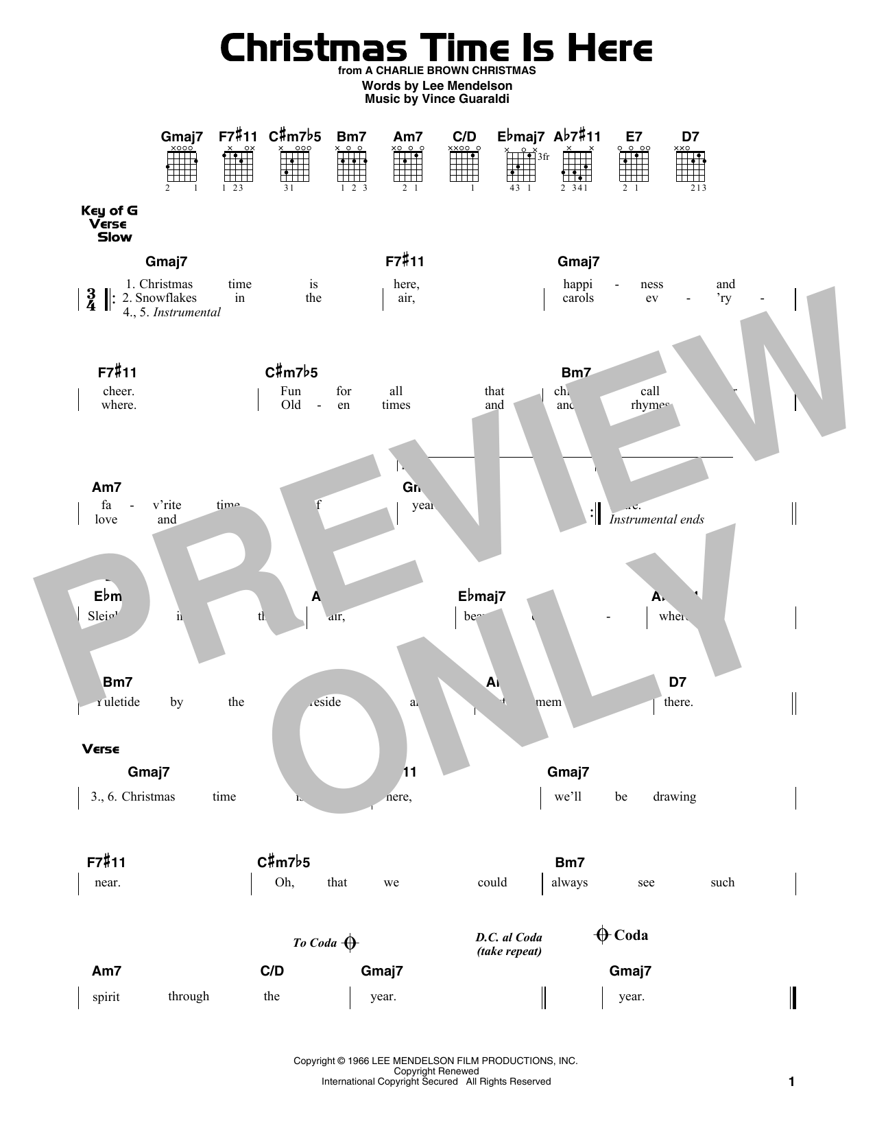 Christmas Time Is Here Guitar Lead Sheet Sheet Music To Download