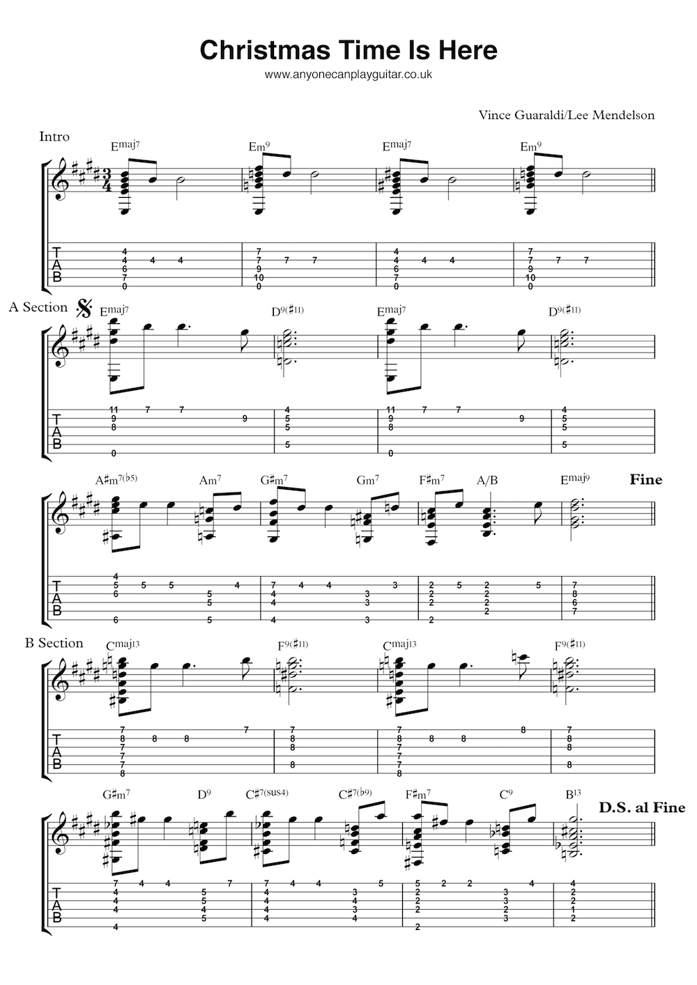 Christmas Time Is Here Solo Jazz Arrangement Anyone Can Play Guitar Christmas Time Is Here Sheet Music Real Book Melody And Chords Real Book