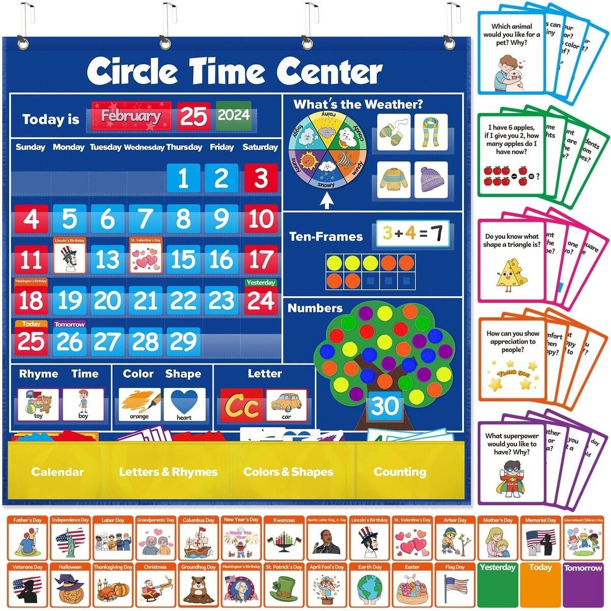 Boczif Circle Time Learning Center Pocket Chart Calendar Daily Math Preschool Activities Walmart
