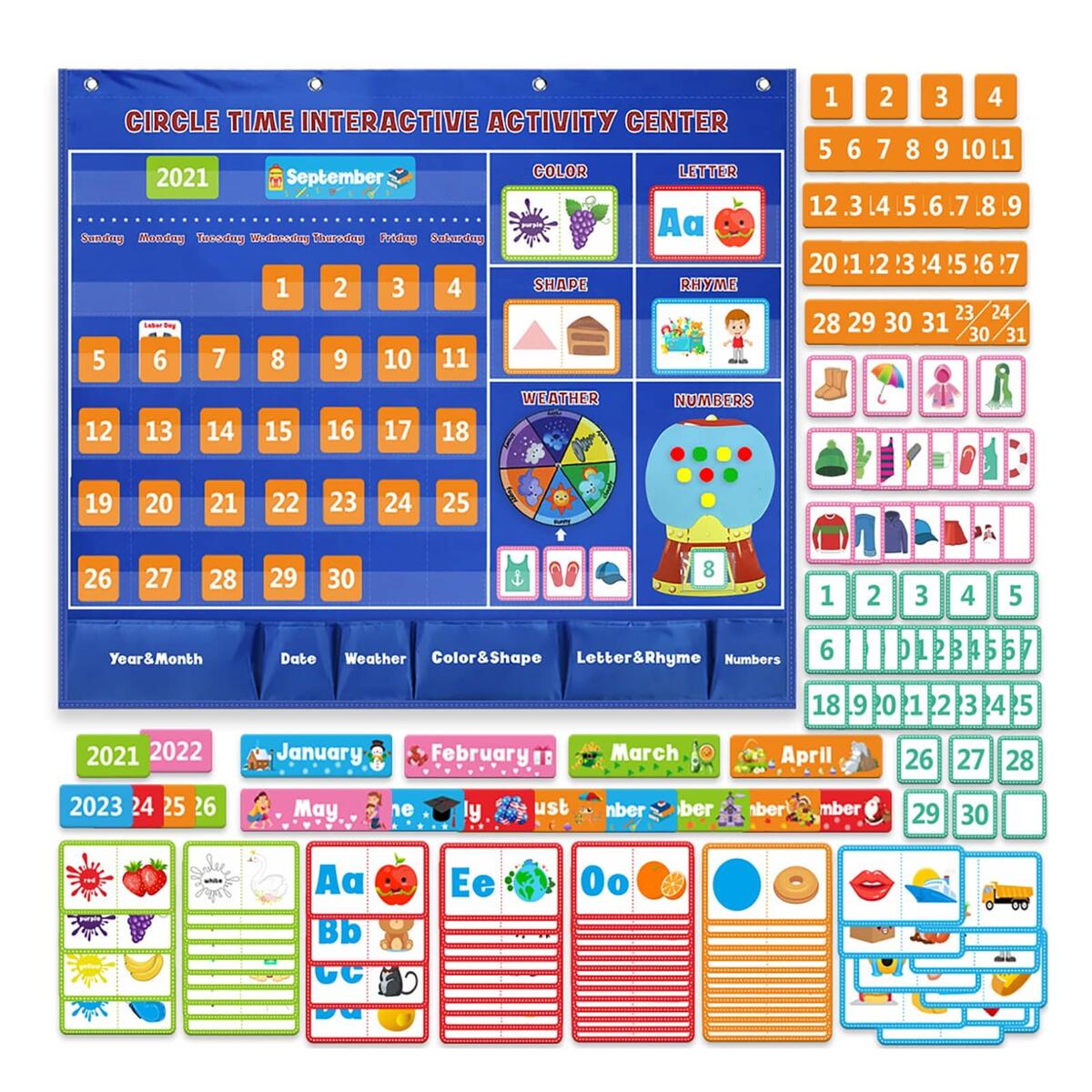 Circle Learning Time Center Pocket Chart Calendar Set Kids Children Educational Learning Toys Walmart