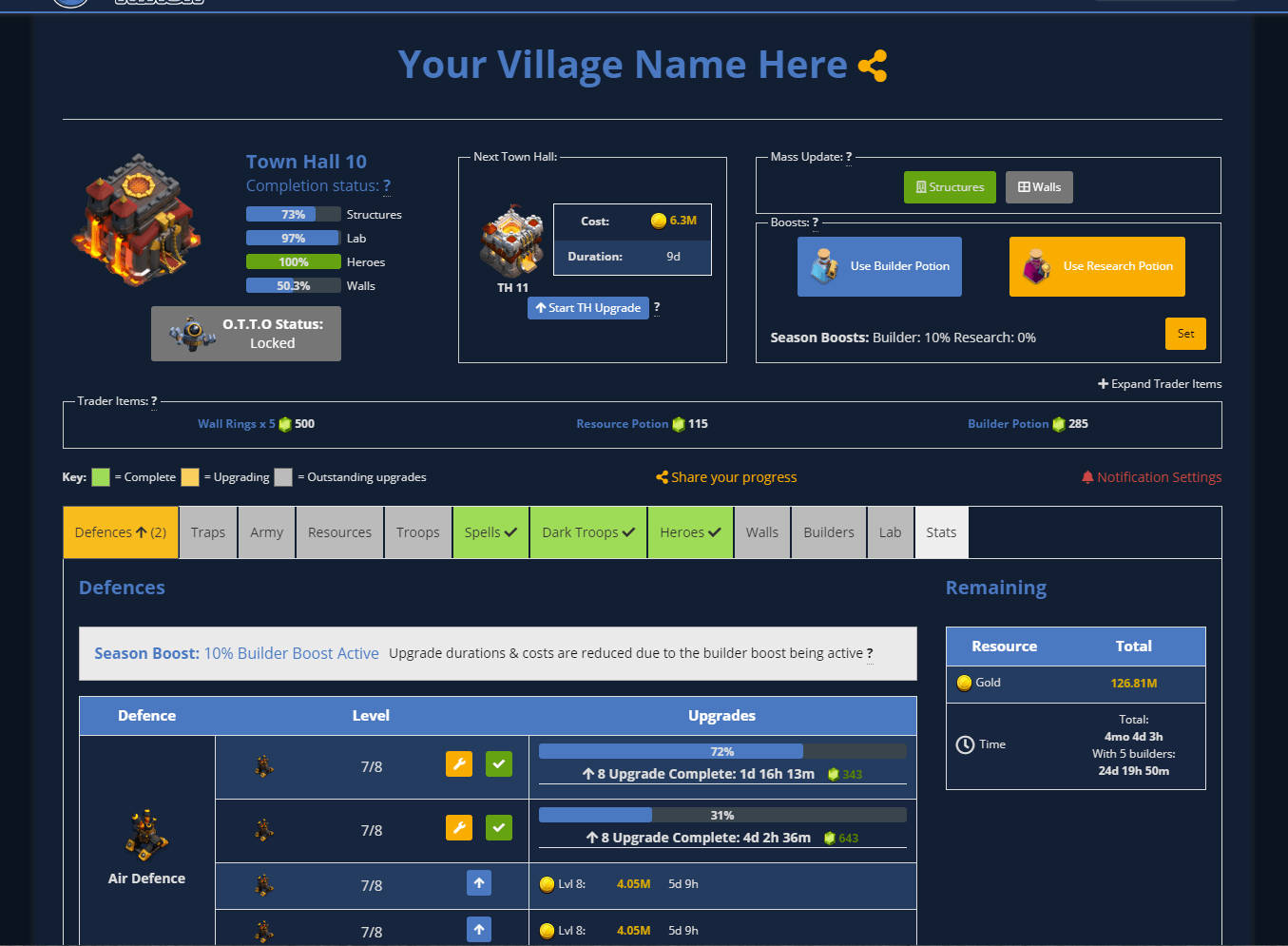 Clash Of Clans Upgrade Tracker Clash Ninja