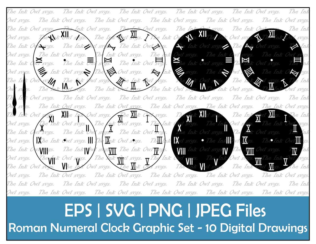Clock Face Template With Roman Numerals Clipart Set Outline Stamp Drawing Graphic Time Commercial Use PNG JPG SVG Eps Etsy Sweden