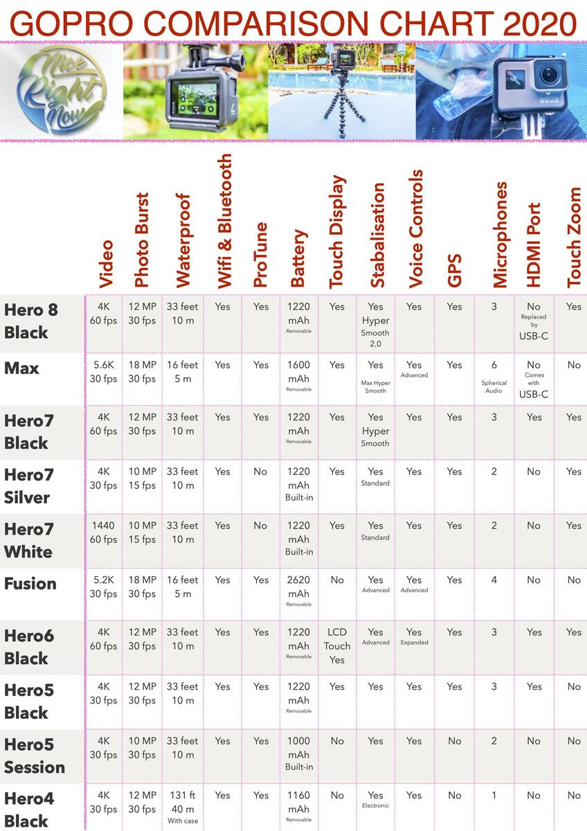 Difference Between GoPros And GoPro Comparison Chart NiceRightNow