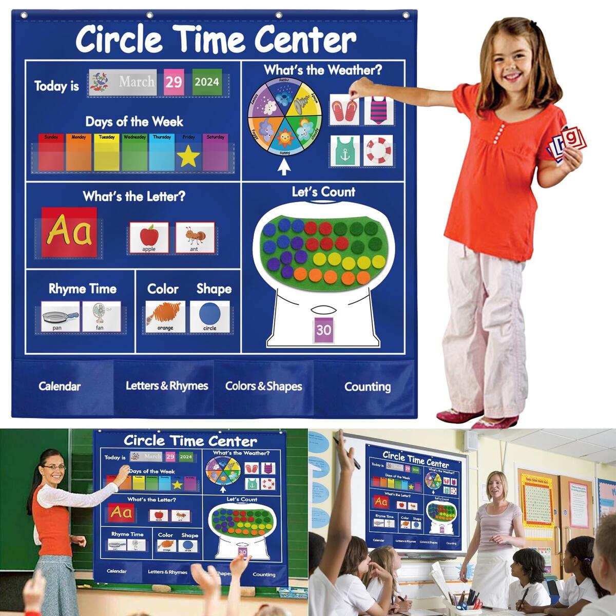 Dual Side Heating 357 Piece Greenery Classroom Pocket Chart Circle Time Learning Center For Kids 39 5x39 5 Inch Preschool Learning Materials