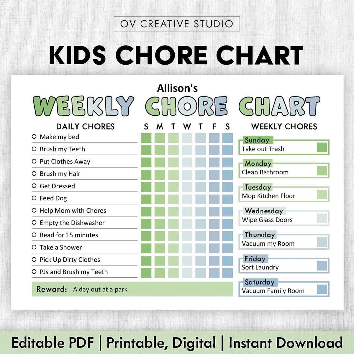 Editable Chore Chart For Kids Printable Kids Daily Weekly Responsibility Chart Kids Chore List Kids Daily Routine Checklist PDF Etsy