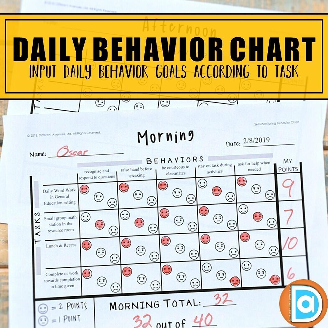 Editable Daily Behavior Chart Self Monitoring Task And Goal Based With Scoring Classful