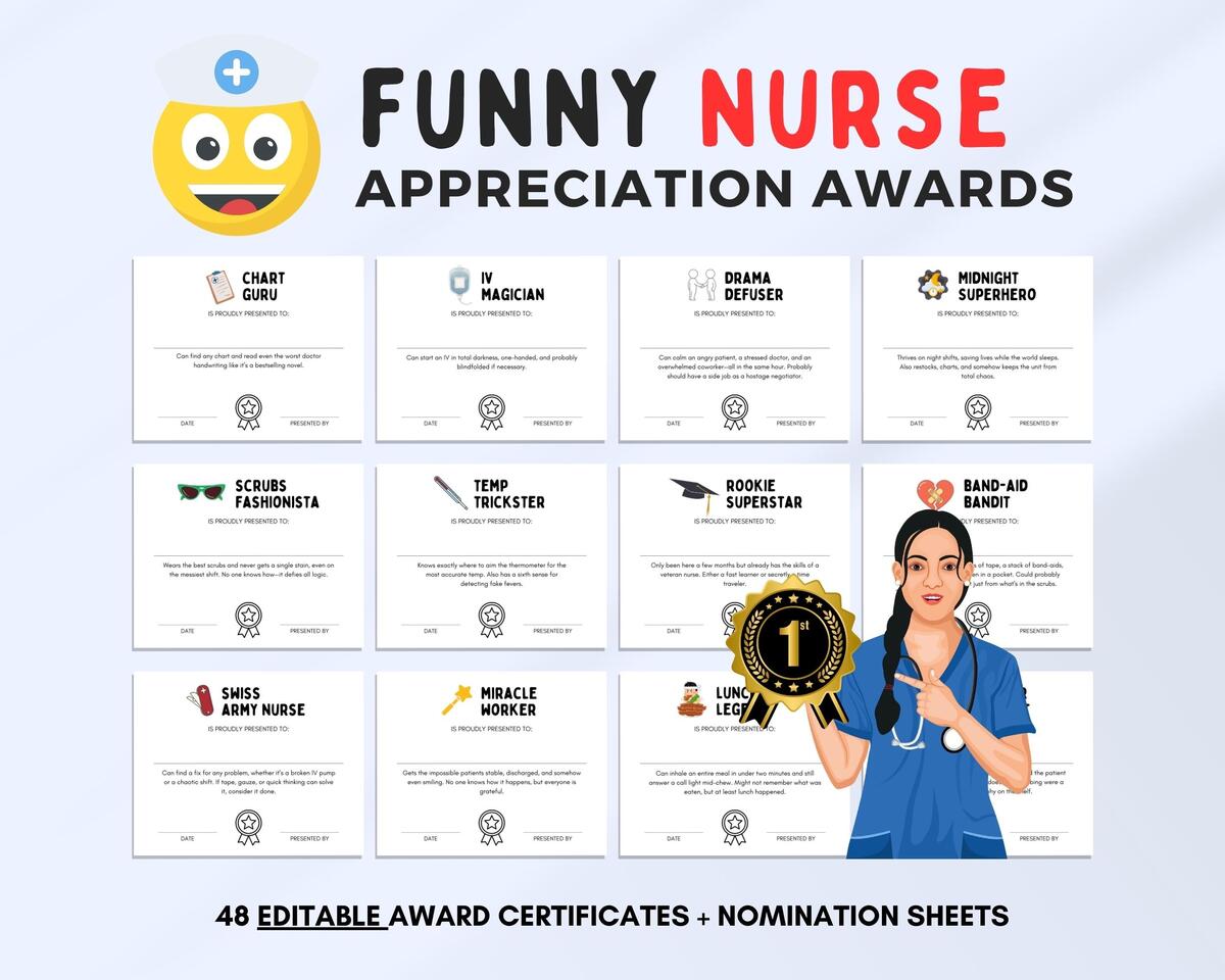 Editable Funny Nursing Appreciation Awards Nurse Superlatives Award Staff Work Recognition Team Building Games Medical Practitioners Etsy