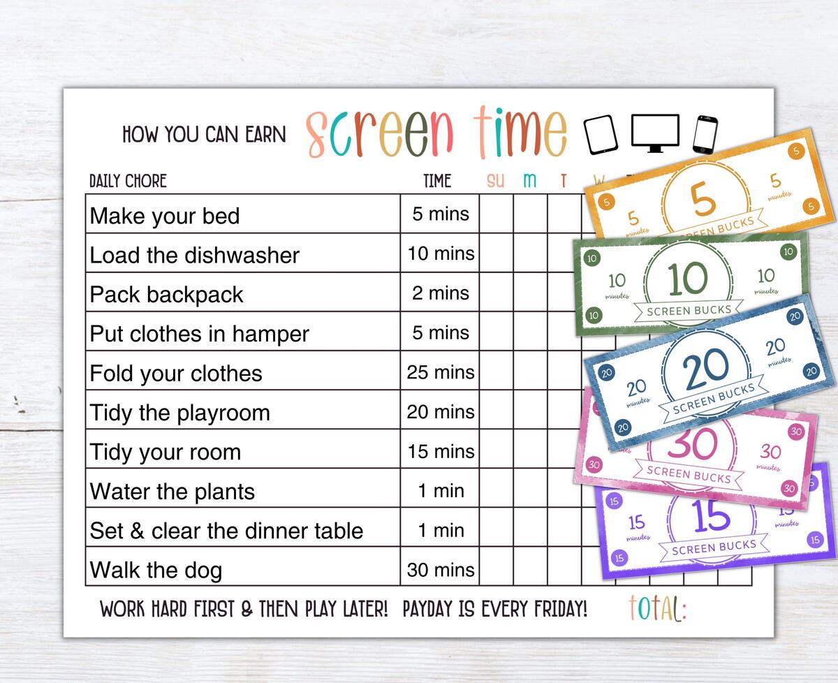 Editable Screen Time Checklist How To Earn Screen Time Chart Daily Screen Time Checklist Screen Time Tracker Screen Time Chore Chart Etsy