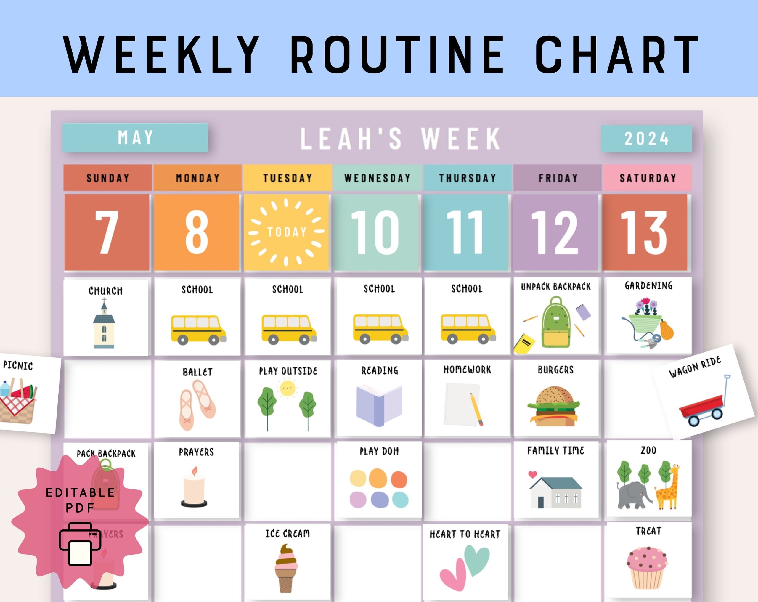 Editable Weekly Routine Chart With Chore Cards Digital Download Etsy