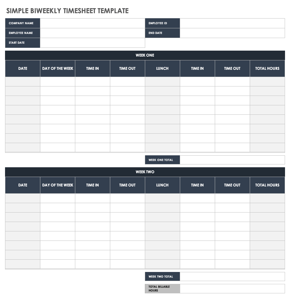 Free Biweekly Timesheet Templates Smartsheet