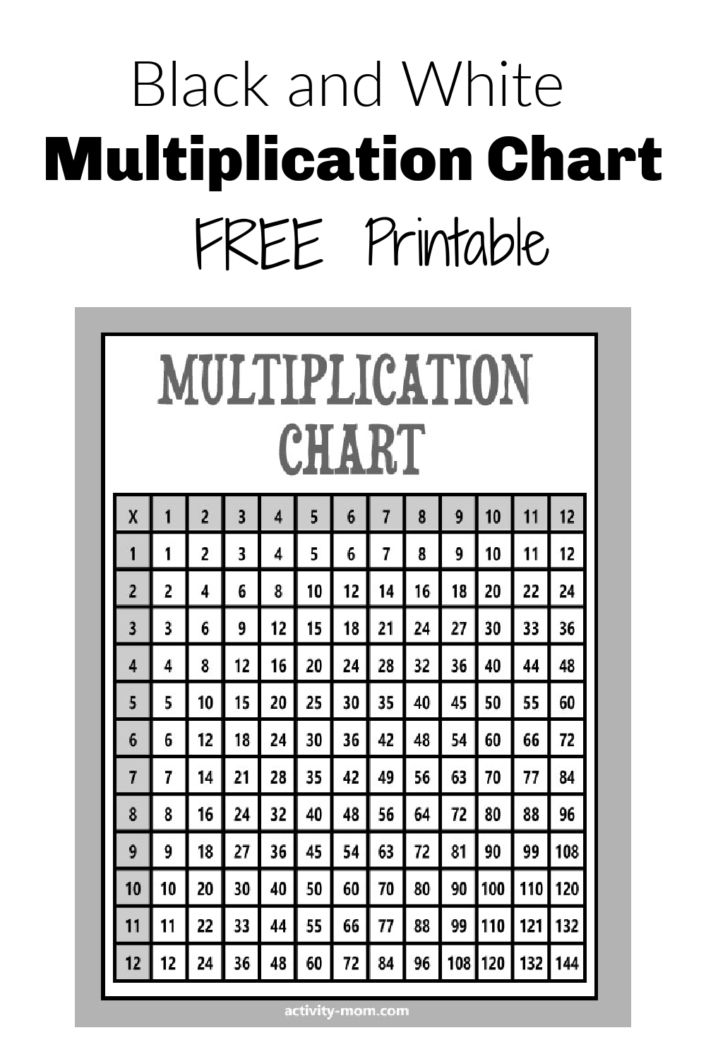 Free Black And White Multiplication Chart Printable The Activity Mom Free Black And White Multiplication Chart Printable The Activity Mom