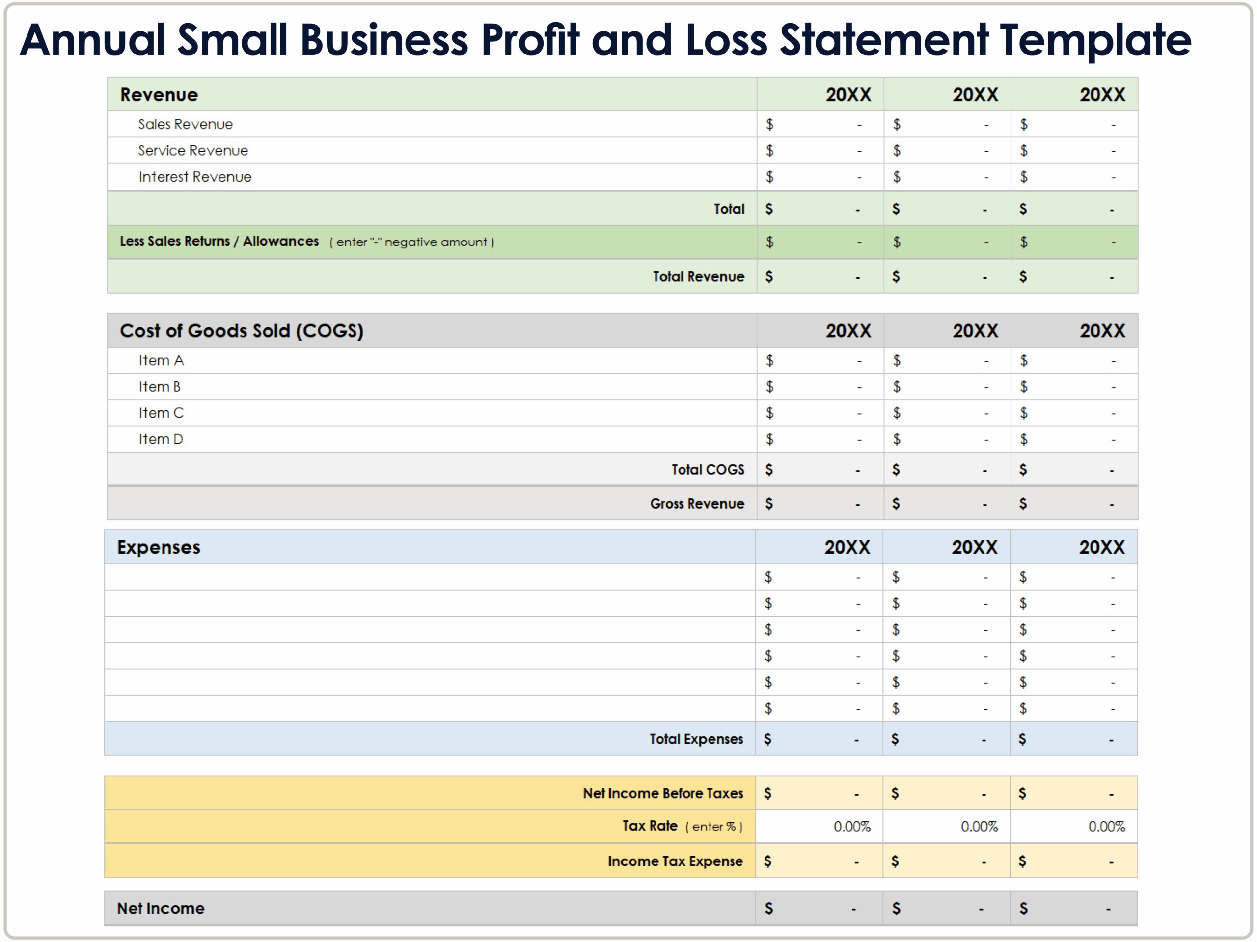 Free Profit And Loss Templates