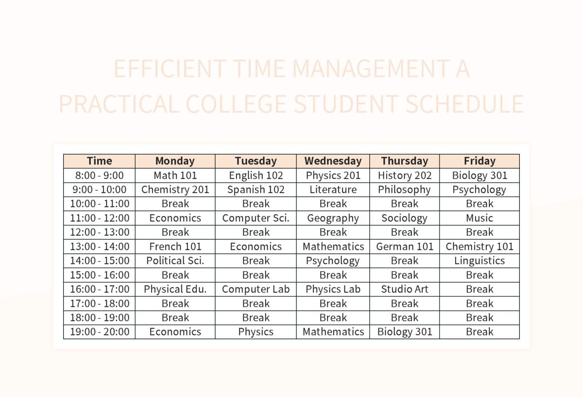 Free Time Management Chart For College Students Templates For Google Sheets And Microsoft Excel Slidesdocs