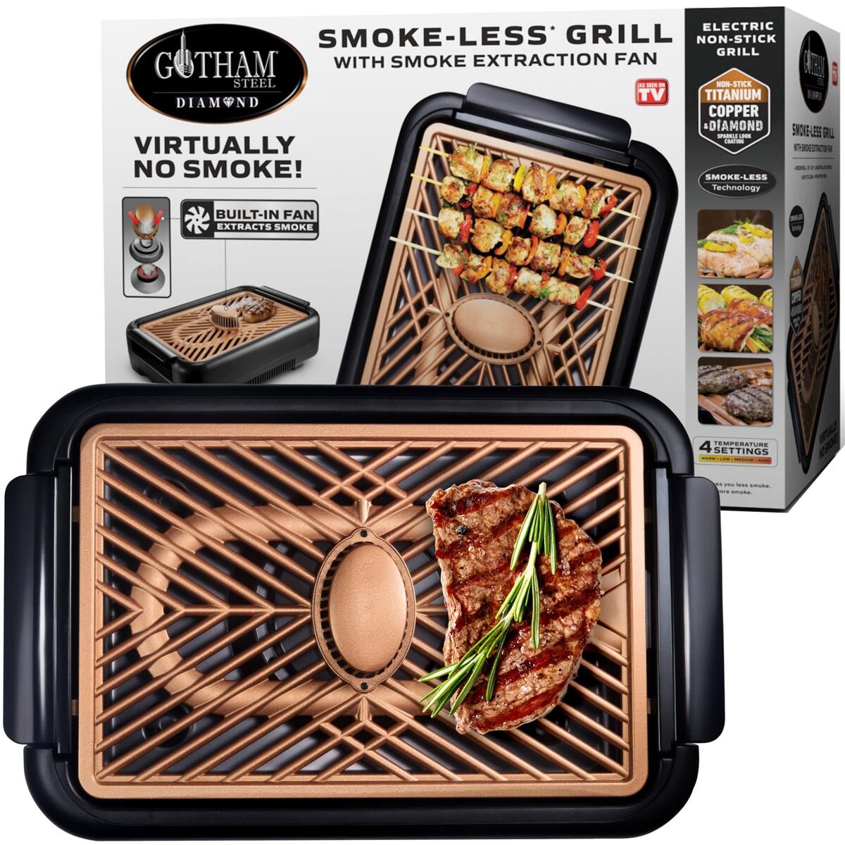 Gotham Steel Diamond Electric Indoor Grill Smokeless Nonstick Ceramic For Steaks Chicken 15 X 10 Walmart Business Supplies