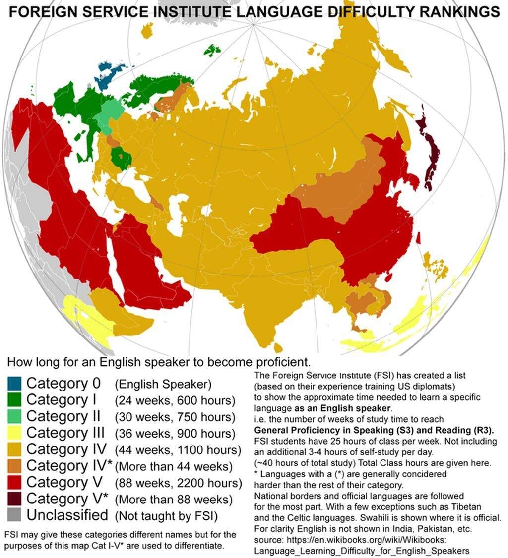 How Long It Takes English Speakers To Learn A Language R Maps