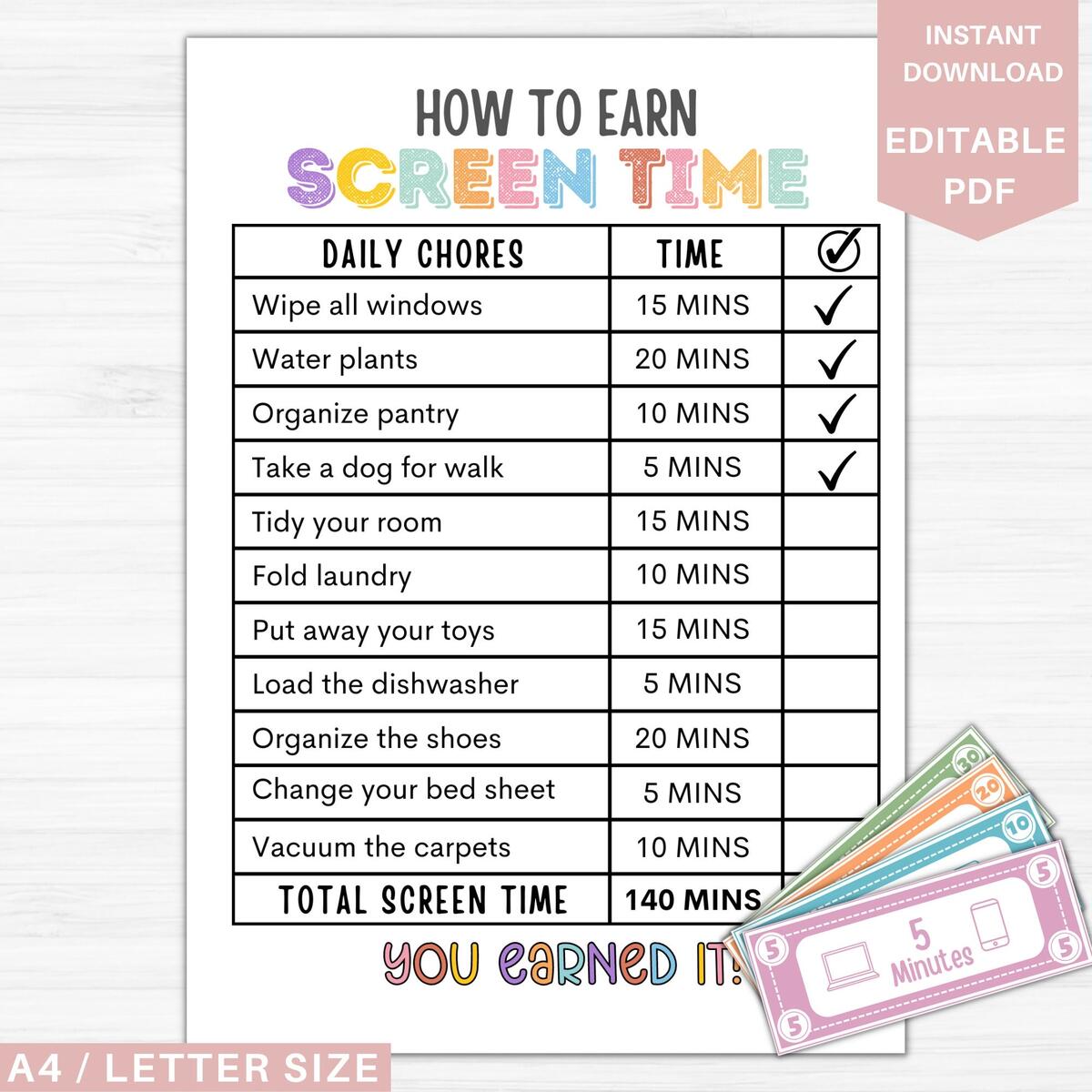 How To Earn Screen Time With Screen Bucks Editable Allowance Chore Chart For Kids Kids Chore Chart Responsibility Chart For Kids 6 Etsy