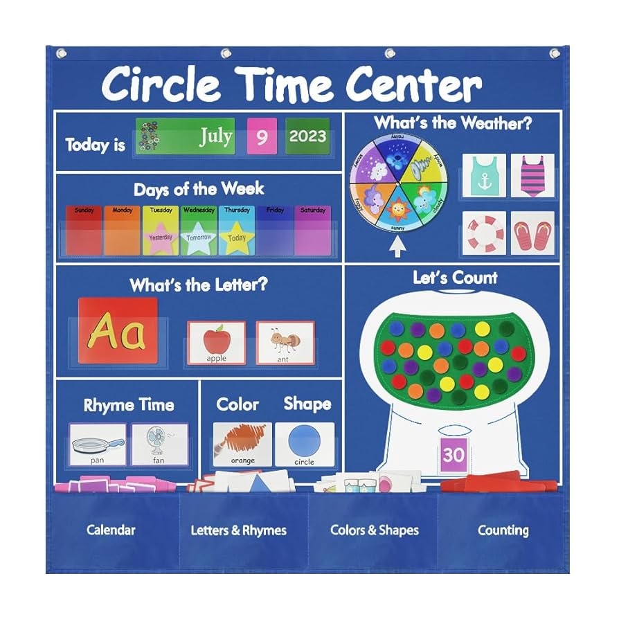 Kids Calendar Learning Colcolo Circle Time Center Pocket Chart Educational Preschool Educational Pocket Chart For Nursery Homeschool Kindergarten Classroom Toddler Calendar Learning For Home