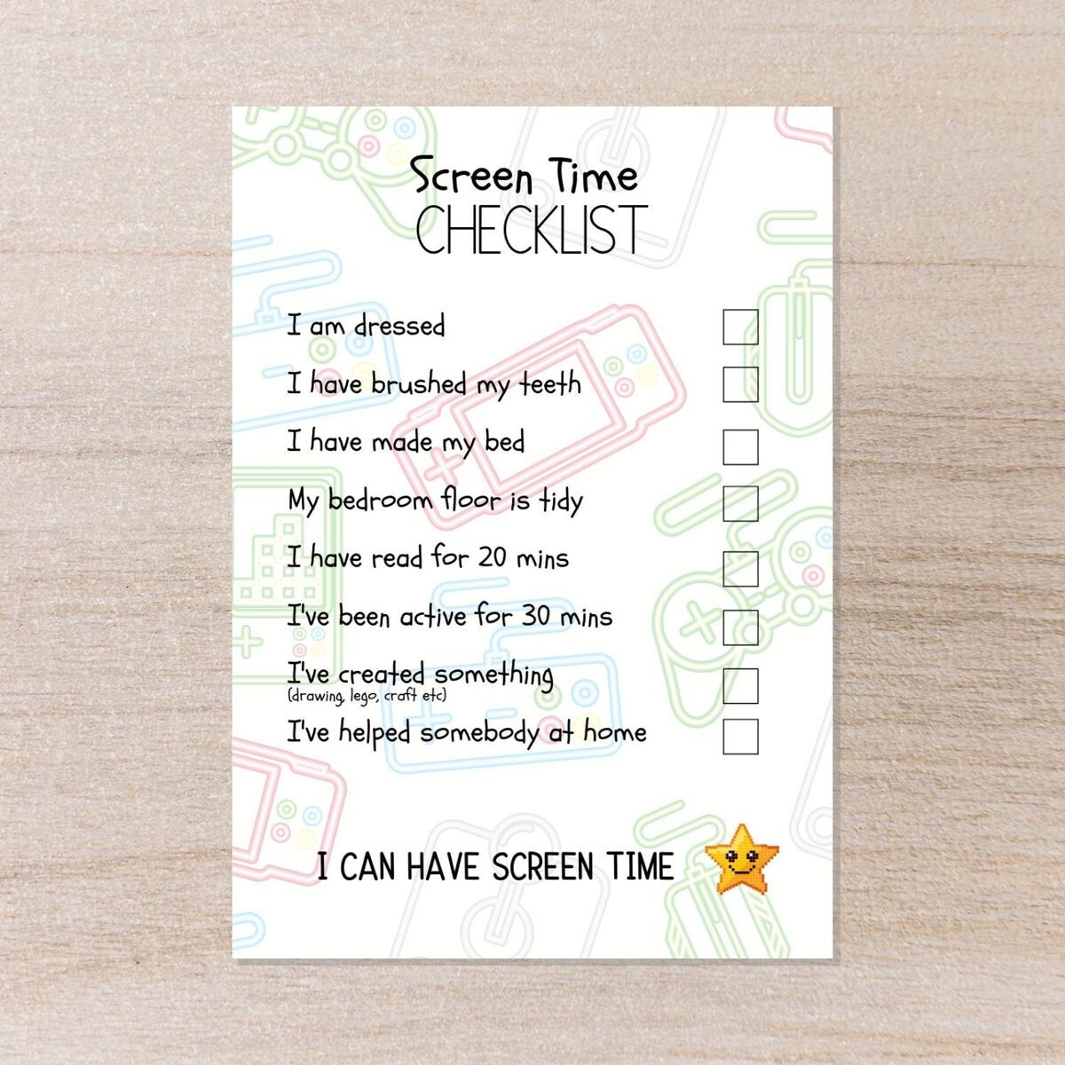 Printable Screen Time Chart Earn Screen Time Goodnotes Etsy