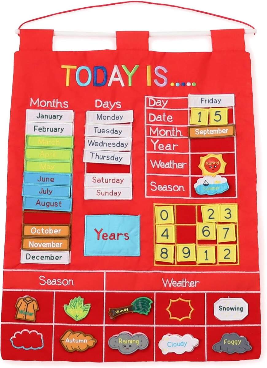 Learning Calendar Wall Chart Homeschool Supplies Interactive Pocket Chart For Toddlers Kids Preschool Learning Activity Board Circle Time Board For Classroom Red Today Is Walmart