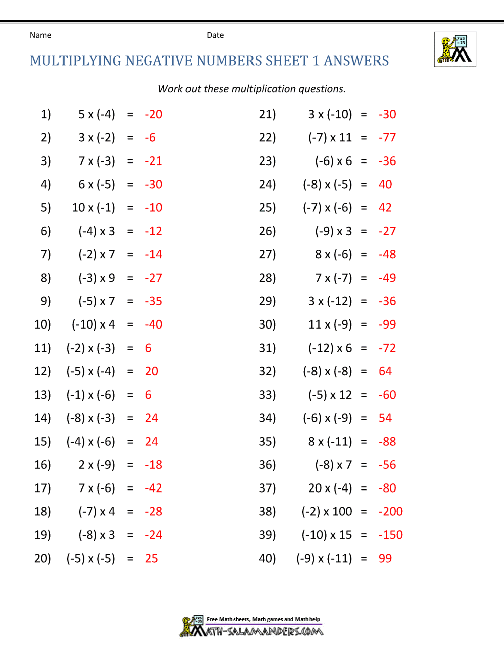 Negative Number Multiplication