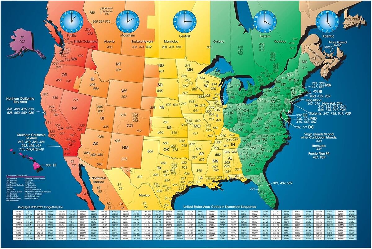 North America Time Zone Area Code Map With Reverse Jamaica Ubuy