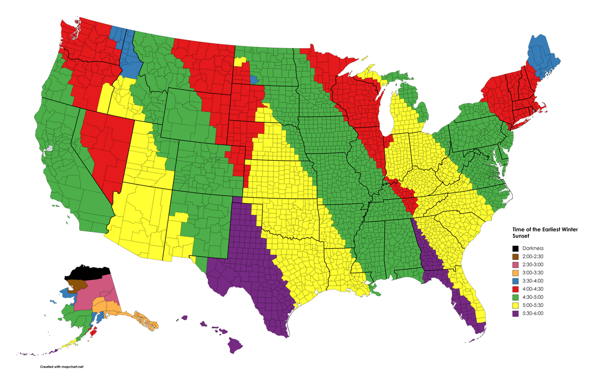OC The Time Of The Earliest Winter Sunset In Each County In The United States R Dataisbeautiful Weekly Gain Loss Of Minutes Of Daylight Over The Year At 51 Degrees North Where I Live We Are Getting An Extra 26 Minutes Of Daylight This Week OC R Dataisbeautiful