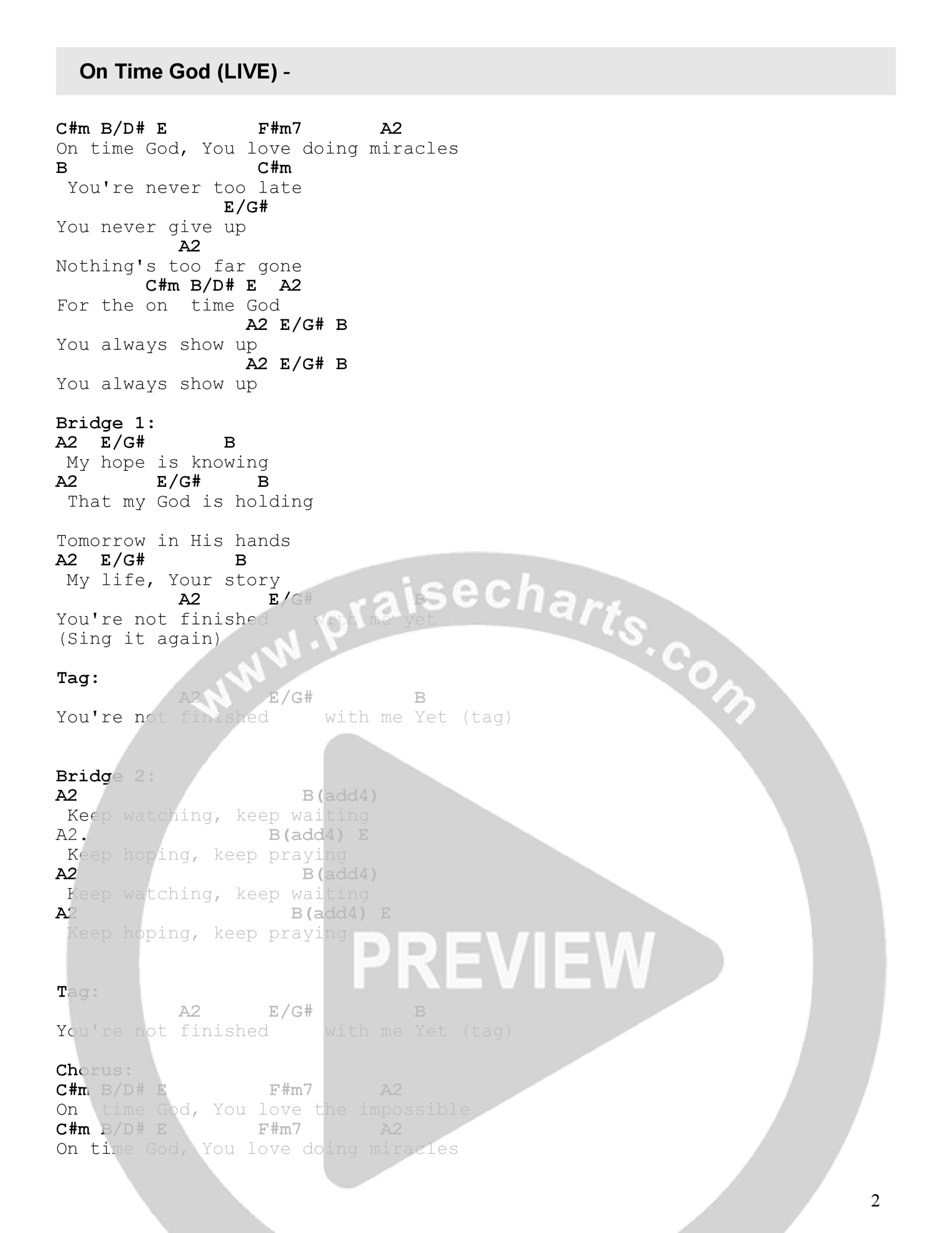 On Time God Live Chords PDF FC Music PraiseCharts