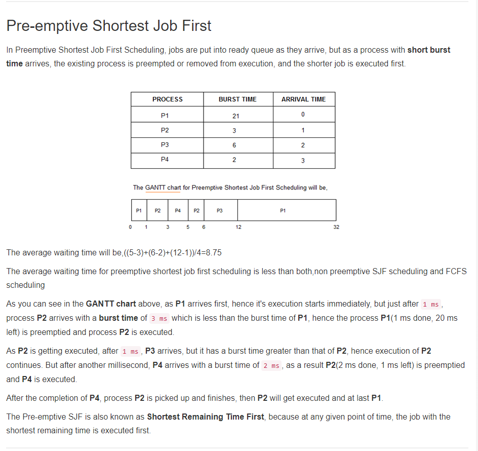 Operating System Shortest Remaining Time Job First Scheduling Algorithm Clarification Stack Overflow