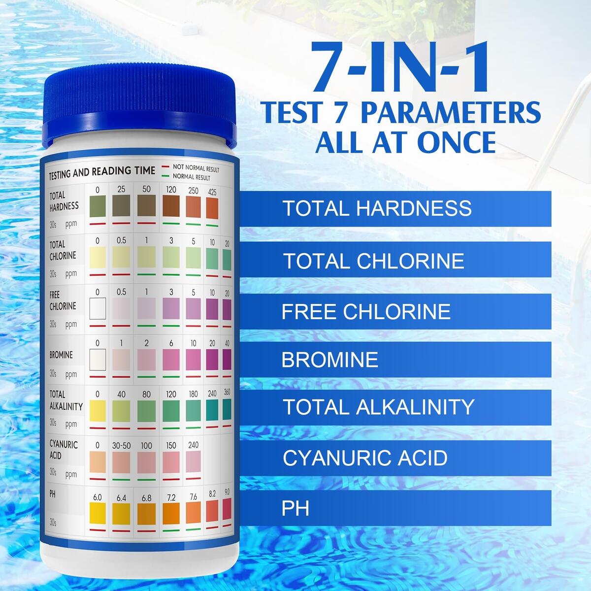 Pool Test Kit 150 Pack 7 In 1 Pool Test Strips Accurate Water Testing For PH Chlorine Hardness More Pool Testing Kit Pool Test Kit 150 Pack 7 In 1 Pool Test Strips Accurate Water Testing For PH Chlorine Hardness More Pool Testing Kit