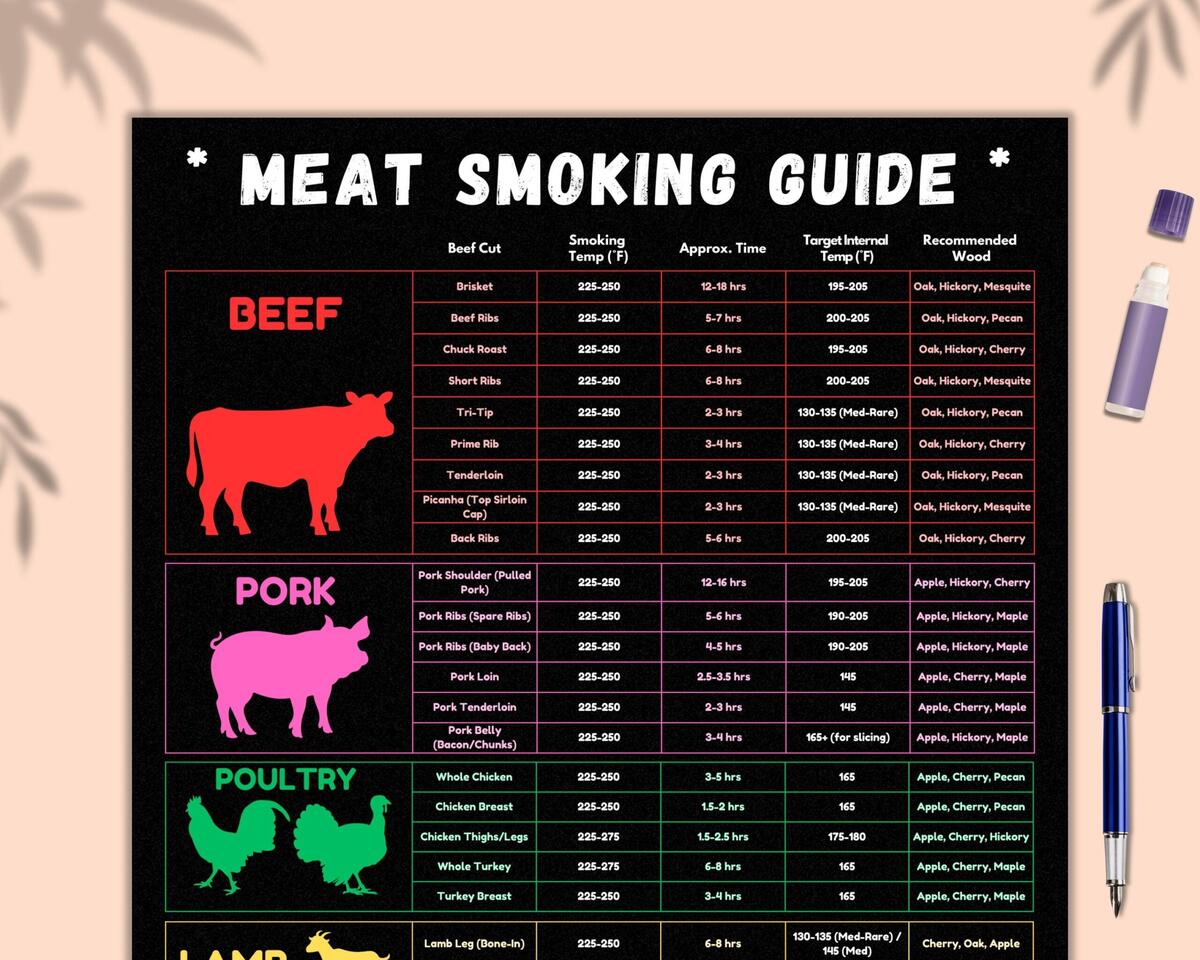 Popular Gifts For Women Rotisserie Chicken Meat Smoking Guide Magnet 46 Cuts Of Beef Pork Lamb More Time Temp Chart For BBQ Smokers Meat Thermometer Digital Popular Gifts For Mom