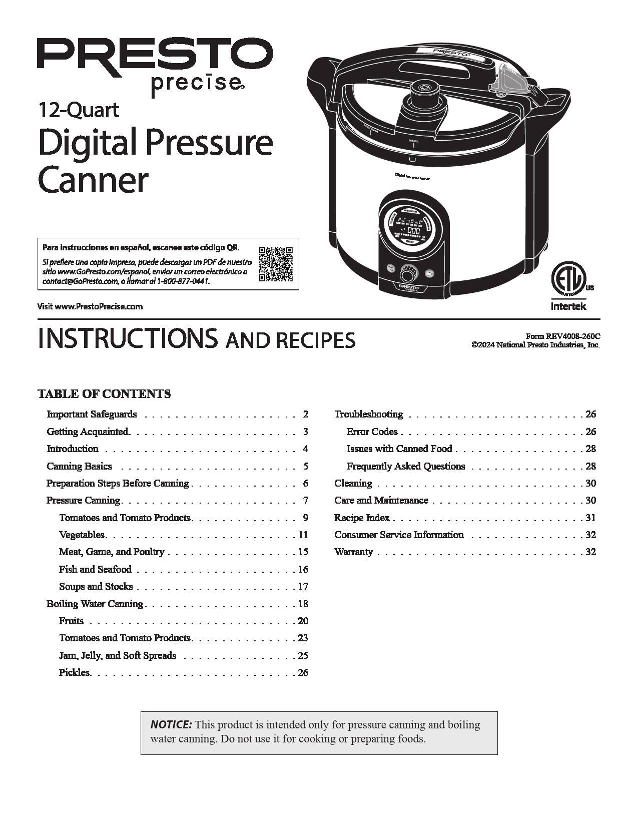 Presto 12 Quart Digital Pressure Canner Instruction Manual Finder Presto 12 Quart Digital Pressure Canner Instruction Manual Finder