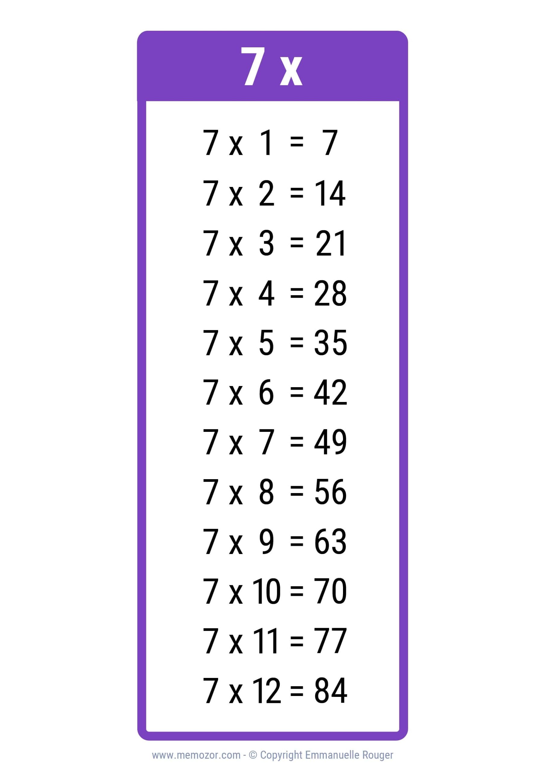 Pretty 7 Times Table Chart Print For Free Many Colors Memozor