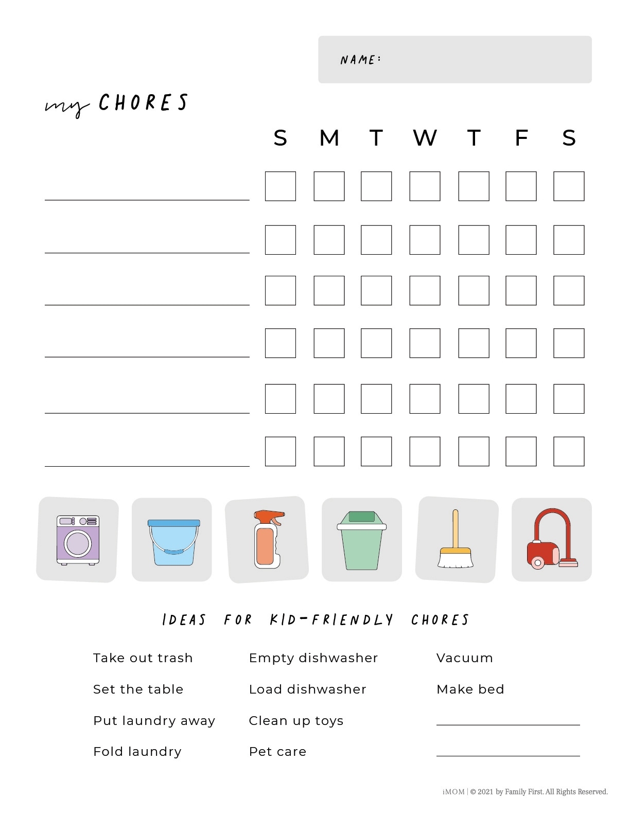 Free Printable Chore Chart PDF Template For Kids