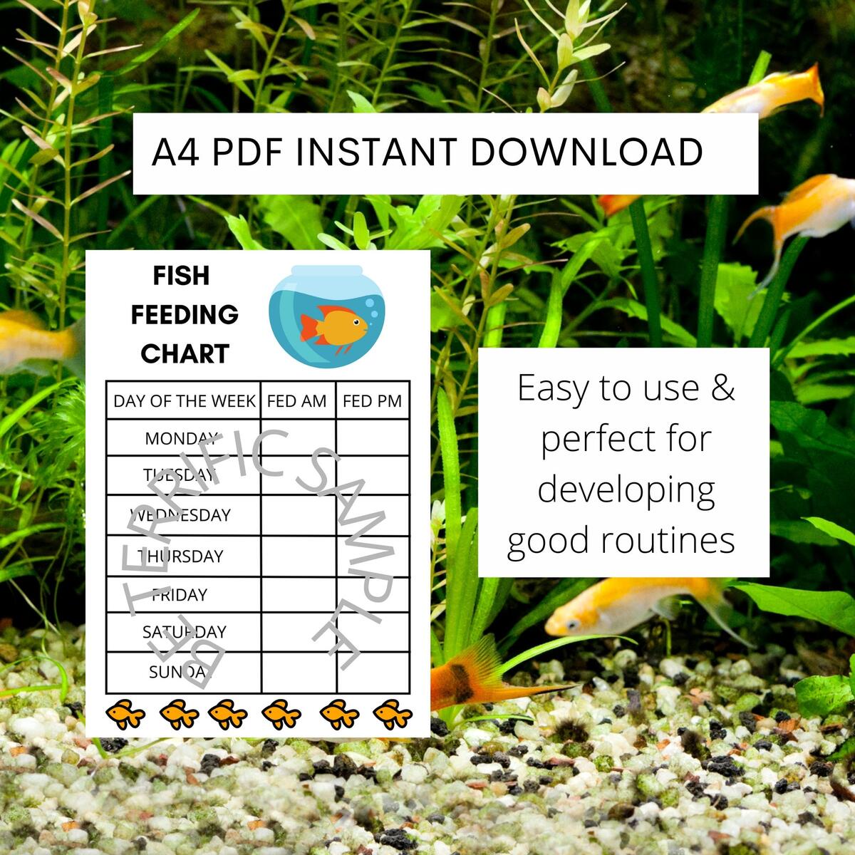 Printable Fish Feeding Chart Children s Fish Feeding Chart Pet Chart Feed Fish Chart Etsy