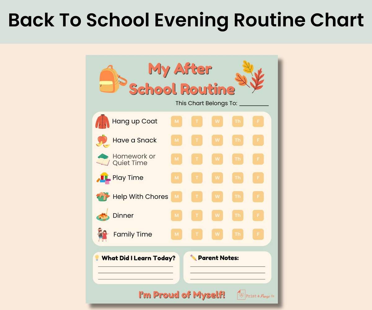Printable Kids After School Routine Chart Weekly Back To School Evening Checklist PDF Download Etsy