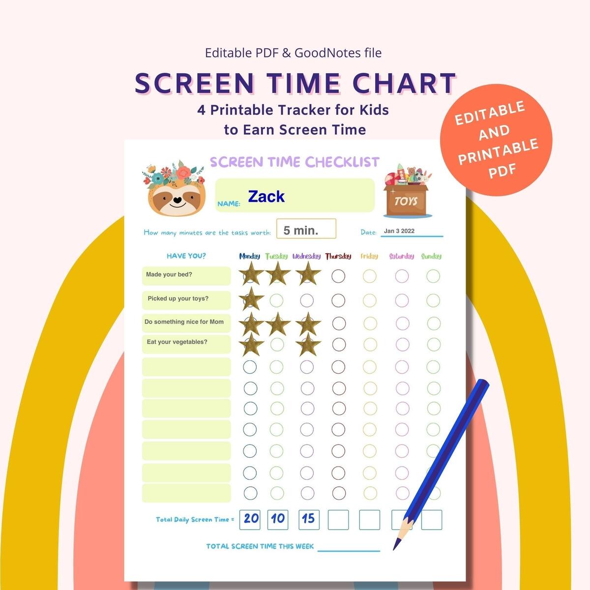 Printable Screen Time Chart Earn Screen Time Goodnotes Etsy Printable Screen Time Chart Earn Screen Time Goodnotes Etsy