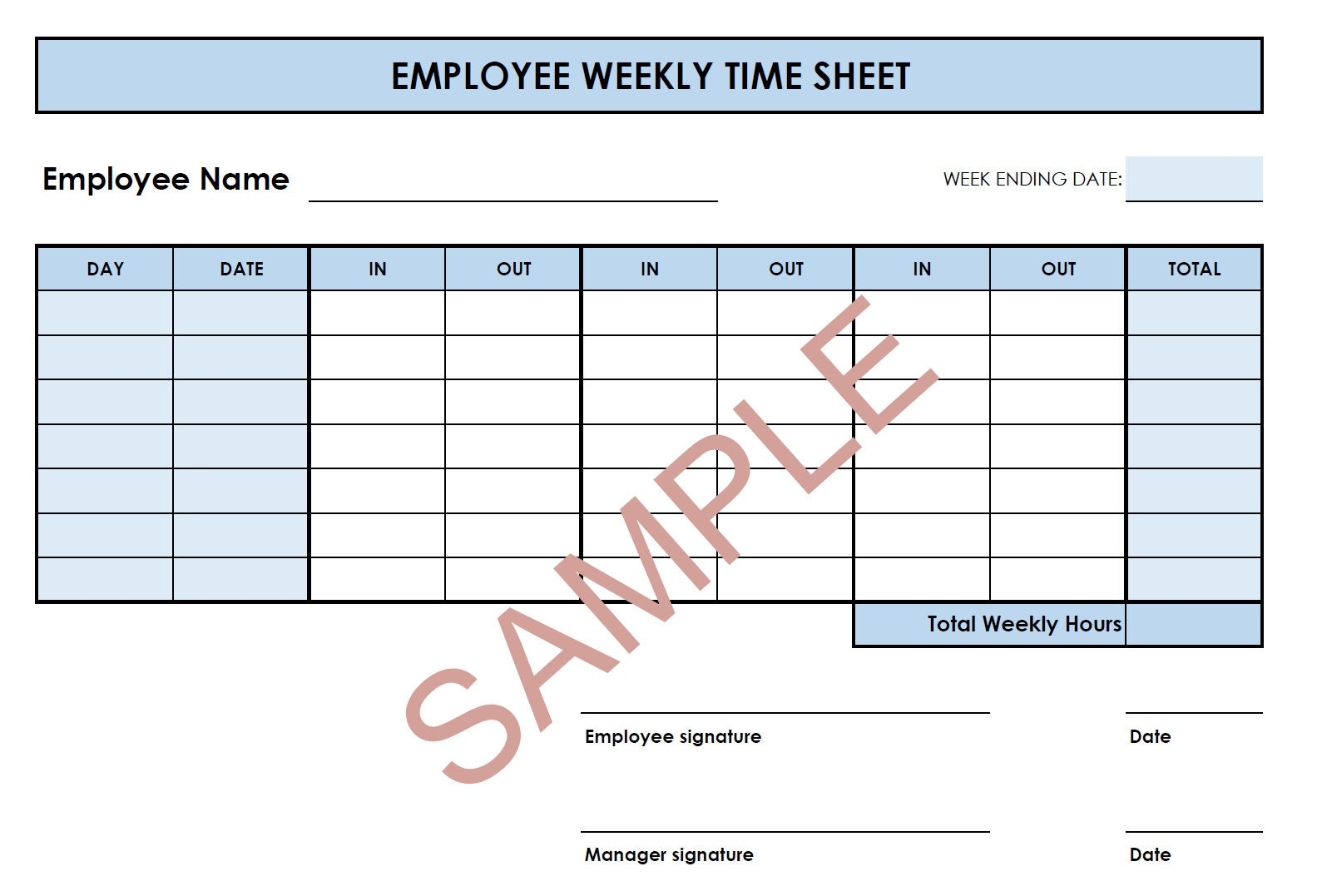 Printable Weekly Employee Timesheet In Out Time Card PDF Etsy Printable Weekly Employee Timesheet In Out Time Card PDF Etsy