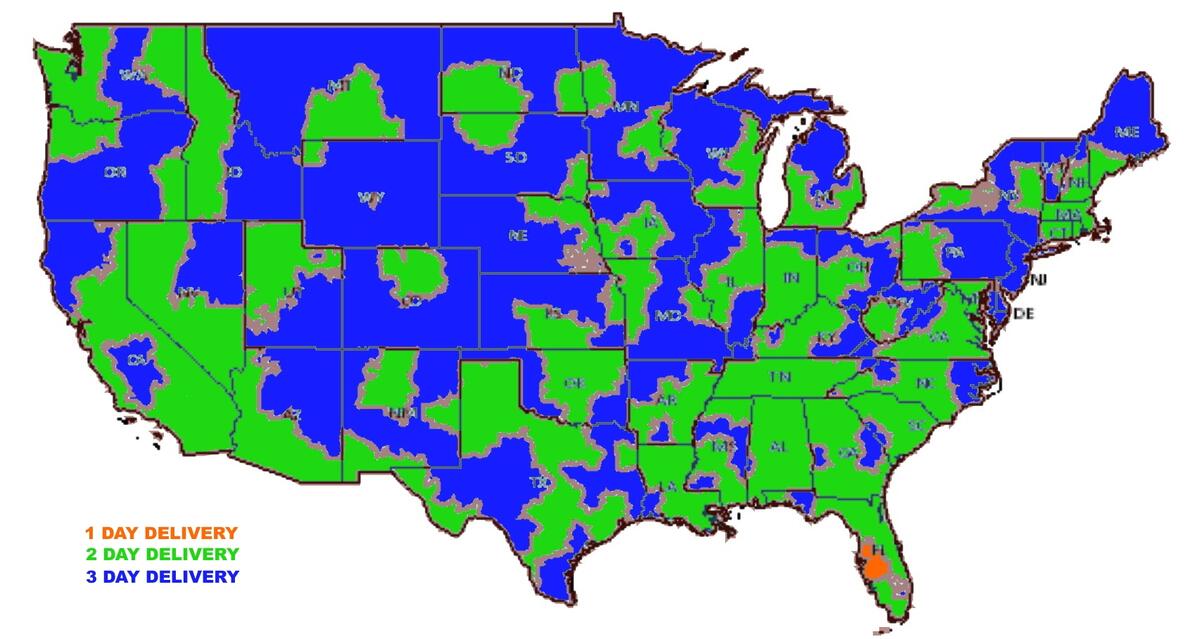 Priority Mail Delivery Time Map US