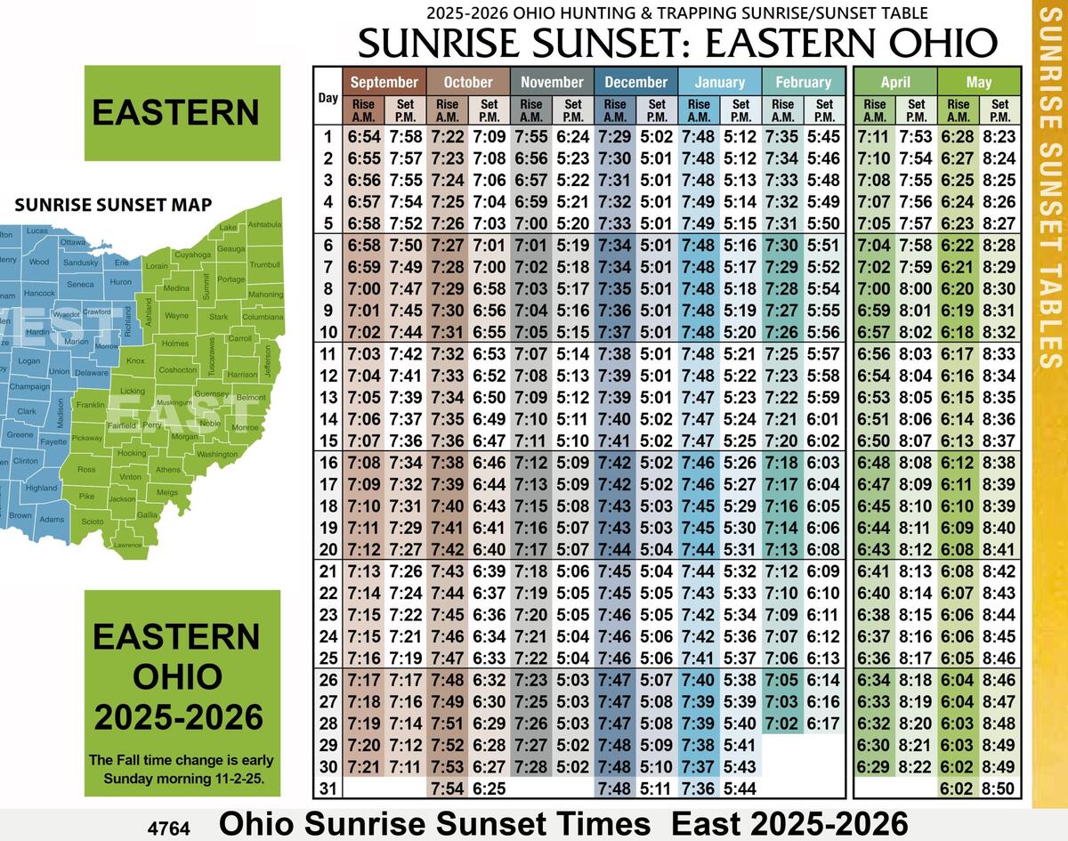 Q Ohio Sunrise Sunset Tables Times Ohio Hunting Maps 1400 Page Map Guide To Public Lands Sunrise And Sunset Times On Haleakala Skyline Hawaii