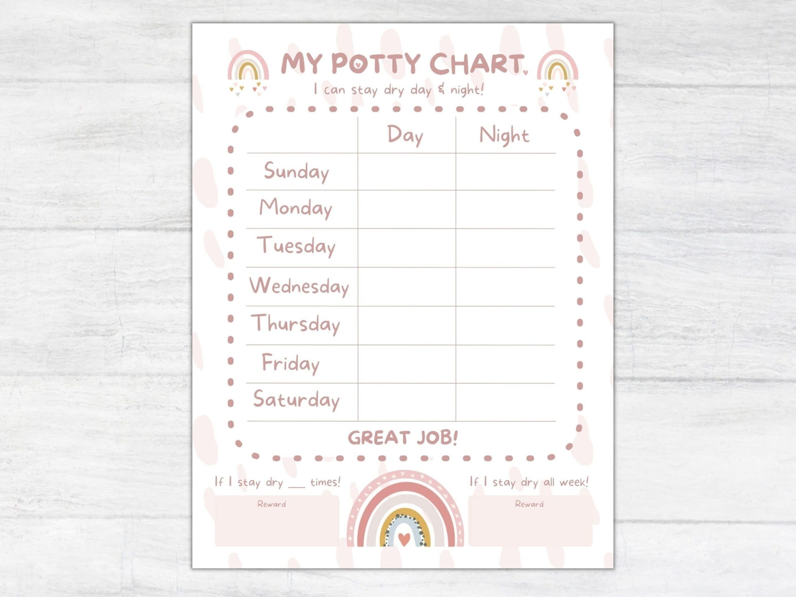 Rainbow Boho Potty Training Chart Day Night PDF Printable Etsy