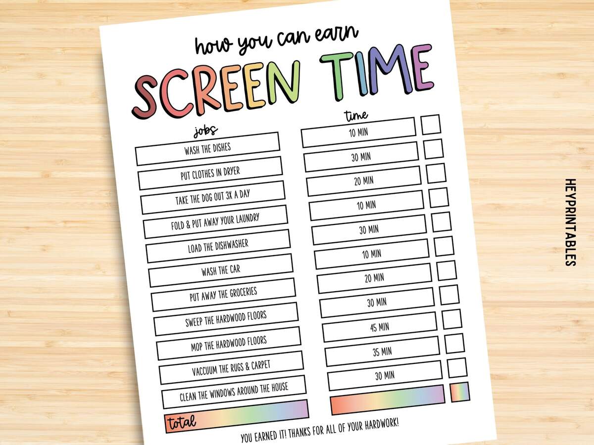 Screen Time Checklist Editable Printable Screen Time Chore Chart Screen Time Tracker Screen Time Chore Checklist Chore List Etsy
